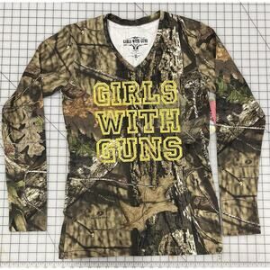 Girls With Guns Long Sleeve Camo Shirt Logo Rinestones Mossy Oak XL I5